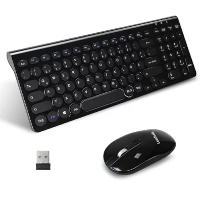 Afbeelding van LeadsaiL Draadloos toetsenbord en muis Combo, Silent, 2,4 GHz USB ontvanger, draadloze met DPI knop, voor pc, laptop, Duitse QWERTZ lay out, batterij aangedreven zwart