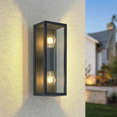 Afbeelding van Lindby Wandlamp buiten 2 lichts aluminium, glas H: 38 cm E27 donkergrijs