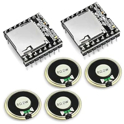 Afbeelding van 2 stuks MP3 spelermodule, open source mini speler, sensor met metalen behuizing, ronde luidspreker, W, 8 ohm (2 modules en 4 luidsprekers) voor doe het zelf, compatibel Arduino