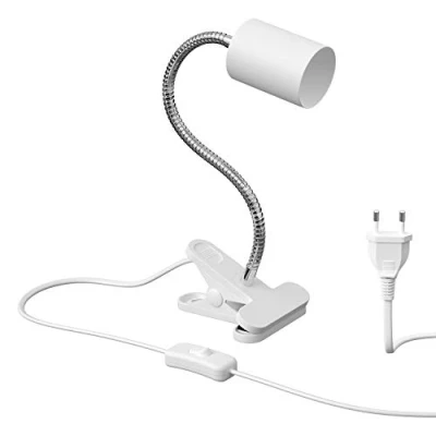 Afbeelding van ledscom.de klemlamp, zwanenhals WAIKA, schakelaar, wit mat, 1x GU10 max. 15W, zwanenhals, klem, schroeflamp, tafellamp, tafellamp