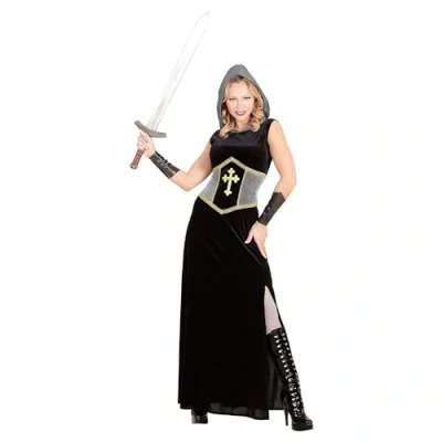 Afbeelding van Widmann Middeleeuwse &amp; Renaissance Strijders Kostuum Madame Joan Of Arc (Lang) Vrouw Zwart, Zilver Large Carnavalskleding Verkleedkleding