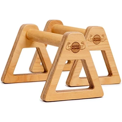Afbeelding van WOODPOWER® PowerBars houten parallettes gewrichtsvriendelijke push upgrepen, handstandbars en minibars, antislip voor binnen buiten, calisthenics, lichaamsgewichttraining yoga