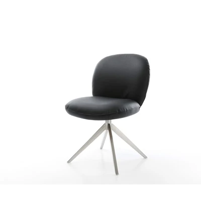 Afbeelding van DELIFE Draaistoel Nube Flex echt leer zwart kruisframe breed roestvrij staal 360 draaibaar rocker functie pocketveer kern
