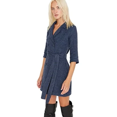 Afbeelding van Trendyol Bruine Riem Pied De Poule Geweven Jasjurk Twoaw23El00389
