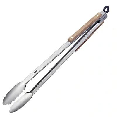 Afbeelding van Westmark grilltang + serveertang, met roestvrijstalen uiteinden en houten elementen op de handvatten, lengte: 44 cm, roestvrij staal/hout, Classic Wood Maxi, zilver/bruin, 16292270