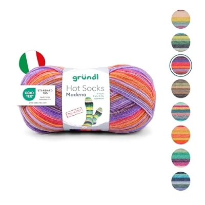 Afbeelding van Gründl Hot Socks Madena (sokkenwol van 75% scheerwol (superwash) en 25% polyamide, Made in Italy, 4 voudig sokkengaren, 100 g/420 m, naalddikte: 2,5 mm 3 mm, 1 x g), tutti frutti mix