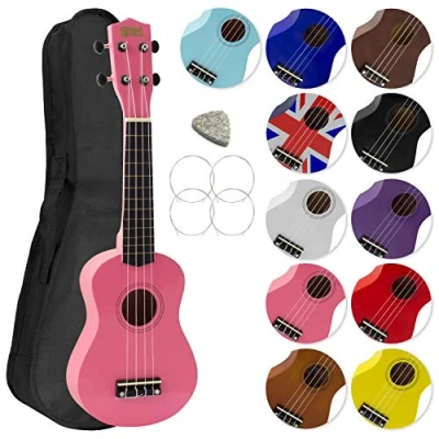 Afbeelding van Mad About SU8 Sopraan Ukulele met gratis gigbag, pick en reservesnaren geweldig voor scholen beginners, nu Carbon Black Strings verbeterde Tuning roze