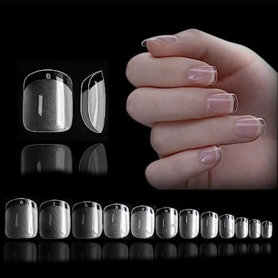Afbeelding van 552 stuks vierkante nageltips kort full cover soft gel tips voor gelnagels, pre buff mat, korte nageltips, 12 maten XS nagelverlenging, set nagel