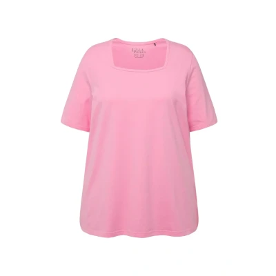 Afbeelding van Ulla Popken Carree Ausschnitt Halbarm Tshirt basic, Dames, Maat: 62/64, Light pink