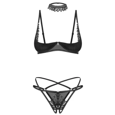 Afbeelding van Obsessive Donarella 3 pcs Crotchless Set Black M/L