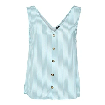 Afbeelding van VERO MODA Dames VMBUMPY SL WVN NOOS Top, Snow White/Stripes: bachelor button, XS, XS
