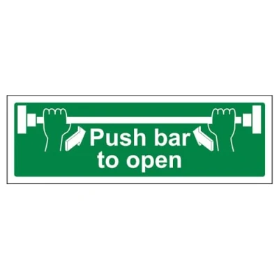 Afbeelding van VSafety 22001BJ S Safe Condition Deurbord, Push Bar To Open&quot;, Landschap, Zelfklevend Vinyl, 450 mm x 150 mm, Groen