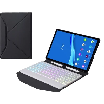 Afbeelding van Bluetooth Keyboard Case voor Lenovo Tab M10 Plus 10.3 inch hoes QWERTY Toetsenbord met verlichting Wit