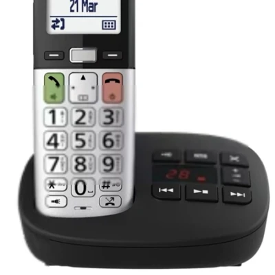 Afbeelding van Panasonic KX TGU430EXB Digitale draadloze telefoon met antwoordapparaat, versterkt volume, basiseenheid en 1 hoofdtelefoon, lcd display, zaklamp, compatibel zwart zilver