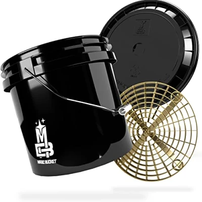 Afbeelding van Magic Bucket Autohandwasbundel, wasemmer met bijpassende emmerdeksel, ca. 13 liter, Grit Guard emmerinzetstuk vuilzeef, wasset, zwart/goud