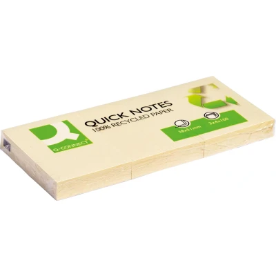 Afbeelding van Q CONNECT Quick Notes Recycled, ft 38 x 51 mm, 100 vel, pak van 3 blokken, geel memoblok