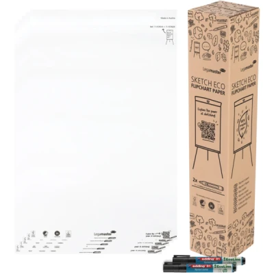 Afbeelding van Legamaster SKETCH ECO flipover papierblok blanco 5 pak à 20 vel inclusief 2 edding 31 EcoLine markers