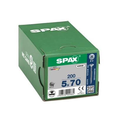 Afbeelding van Spax Spaanplaatschroef platverzonken kop verzinkt pozidriv deeldraad 5.0x70mm (per 200 stuks)