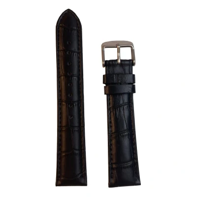Afbeelding van Horlogeband 20mm Mat zwart Echt leer in croco print Roestvrijstalen gesp
