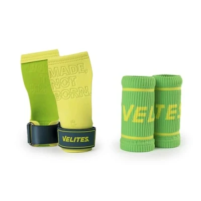 Afbeelding van Velites Quad Pro Lemon Lime + bijpassende stoffen polsbeschermers, professionele cross training of gymnastiek, geschikt voor elk oppervlak, gebruik met magnesium.
