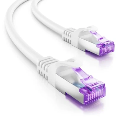 Afbeelding van deleyCON 30m CAT7 Netwerkkabel 10 Gigabit RJ45 Patchkabel Ethernetkabel (Koper, SFTP PiMF Afscherming) voor Highspeed LAN DSL Switch Modem Router Patchpanel CAT6 CAT5 Wit
