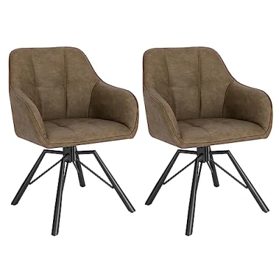 Afbeelding van WOLTU Eetkamerstoelen, draaibaar, set van 2, keukenstoel, gestoffeerde stoel, draaistoel, comfortabele stoel met armleuningen, rugleuning, armleuningstoel voor eetkamer en woonkamer, kunstleren