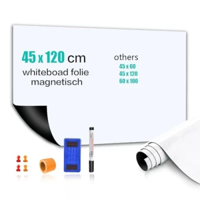 Afbeelding van whiteboardfolie, 45 x 120 cm, magnetisch, zelfklevend, doe het zelf, inclusief marker en spons, wandfolie voor gladde oppervlakken op school, kantoor, thuis