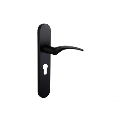 Afbeelding van Lavuzo deurkruk Lodini Zwart met afgerond schild PC55 Per set