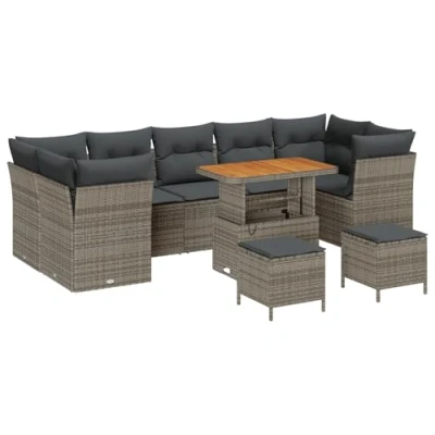 Afbeelding van vidaXL 10 Delige Tuin Sofa Set met Kussens Grijs Poly Rattan Acacia