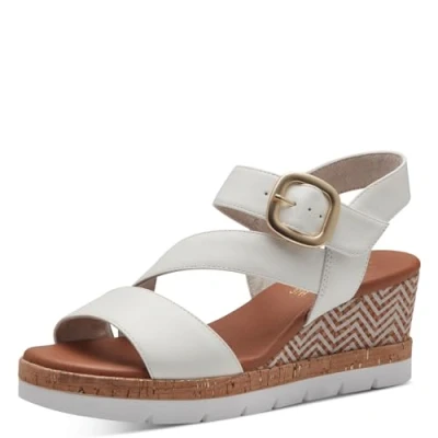 Afbeelding van Jana Softline 8 28370 42 Damessandalen, wit, sleehak, plateauzool, comfortabel, extra breed, feestelijke sandalen met maat 39 EU Breed