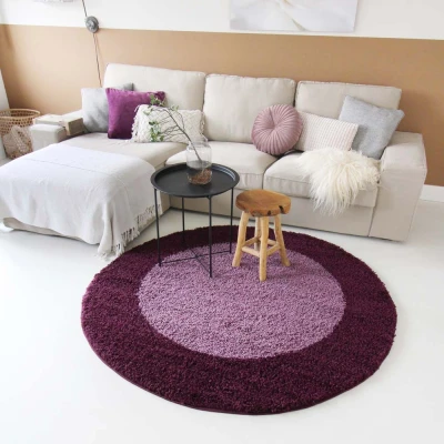 Afbeelding van Hoogpolig Vloerkleed Shaggy Trend Lijstmotief Rond Paars 120 Cm