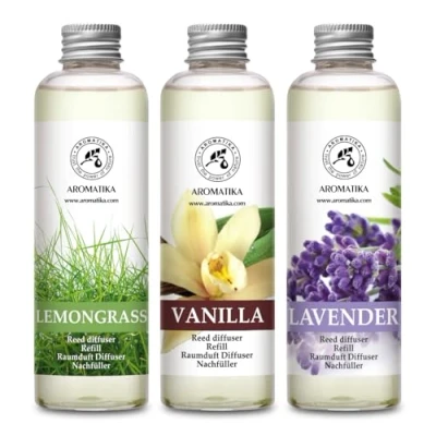 Afbeelding van Geurverspreider navulling Lemongrass &amp; Vanilla Lavender 600ml 3x200ml navulset voor Reed Diffuser Kamergeur Kamerlucht
