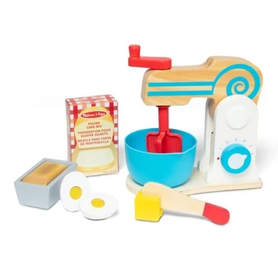 Afbeelding van Melissa &amp; Doug Houten mixerset voor cake bakken (keukenspeelgoed, draaiknoppen met nummers, bevordert creatief denken, 11 delige set, geweldig cadeau meisjes en jongens ideaal kinderen van 3, 4, 5 jaar ouder)