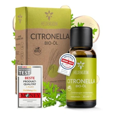 Afbeelding van Heldengrün® Biologische citronella olie, 100% natuurzuiver, echte citroen, verfrissend en fris, etherische olie