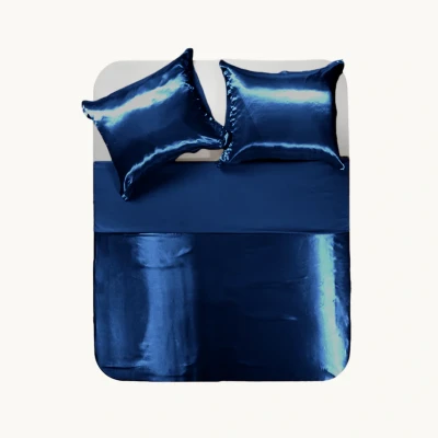 Afbeelding van Satijn Effen Dekbedovertrek set Azure Blauw luxe slaapkamer 1 Persoons 140x200/220