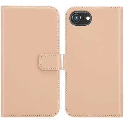 Afbeelding van iPhone SE 4 Hoesje Echt leder Selencia Bookcase Roze Telefoonhoesje