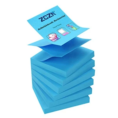 Afbeelding van ZCZN Z Notes, 6 blokken zelfklevende notities, plakbriefjes van 76 x mm, 80 vellen per blok notities 480 blauw