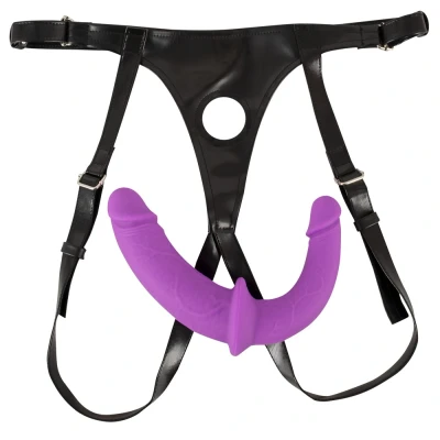 Afbeelding van Strap On met Uitneembare Dubbele Dildo Zwart/Paars