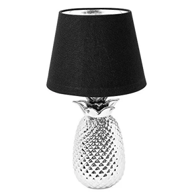 Afbeelding van Navaris tafellamp in ananas design Ananaslamp 40 cm hoog Decoratieve lamp van keramiek Pineapple E27 fitting Zilver/Zwart