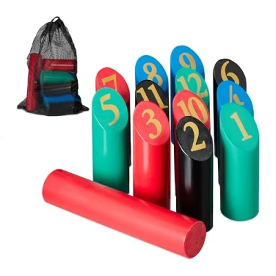 Afbeelding van Relaxdays viking kubb spel met nummers hout zak