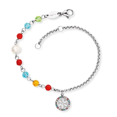 Afbeelding van Engelsrufer Damen Armband silber aus Sterling Silber, Glasperlen und Lebensblume Anhänger besetzt mit 24 bunten Zirkonia in zwei Längen verstellbar nickelfrei