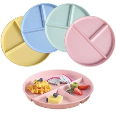Afbeelding van NOZVYCI 23 cm, onbreekbaar, gedeelde platte borden met 3 vakken, bord onderverdeling, magnetron en vaatwasmachinebestendig, kinderen, borden, gescheiden picknickborden, familieborden