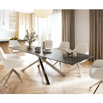 Afbeelding van DELIFE Eettafel Edge 300x100cm Laminam® keramiek bruin middenpoot kruis zilver
