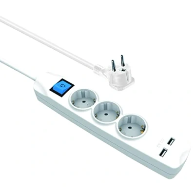 Afbeelding van MaxTrack stekkerdoos met 3 contacten en 2x USB / wit meter