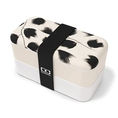 Afbeelding van MONBENTO Bento box MB Original Plume Lunchtrommel met compartimenten Lekvrije luchbox 2 lagen Ideaal Werk/School Vrij van BPA Duurzaam en Veilig Made In France Beige veren