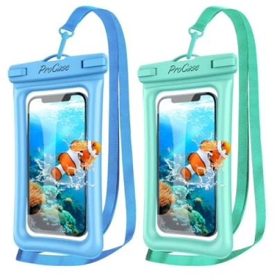 Afbeelding van ProCase 2 stuks drijvende waterdichte telefoonhoes, voor iPhone 13, 12, 11 Pro Max/Galaxy S22 Ultra S21, S20, A12 en andere smartphones, blauw/groen