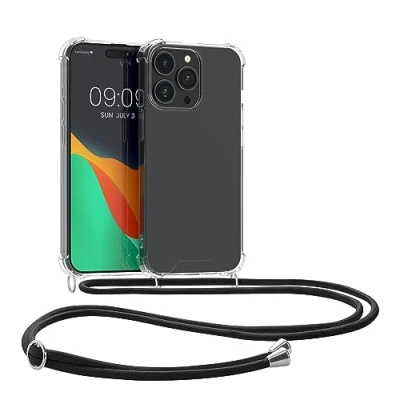Afbeelding van kwmobile telefoonhoesje geschikt voor iPhone 15 Pro Hoesje met telefoonkoord Back cover in transparant / zwart