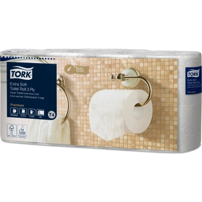 Afbeelding van Tork toiletpapier Extra Soft 3 laags, Wit, 155 Vel ,voor systeem T4, pak van 8 rollen