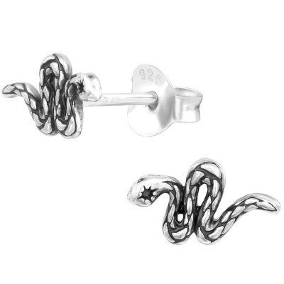Afbeelding van JoyS Zilveren slang oorbellen 9 x 5 mm geoxideerd oorknoppen