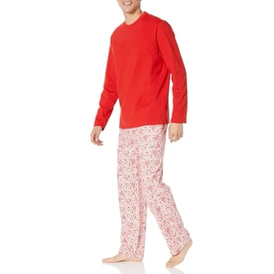 Afbeelding van Amazon Essentials Flanellen pyjama voor heren (verkrijgbaar in groot en lang), witte bosset, S